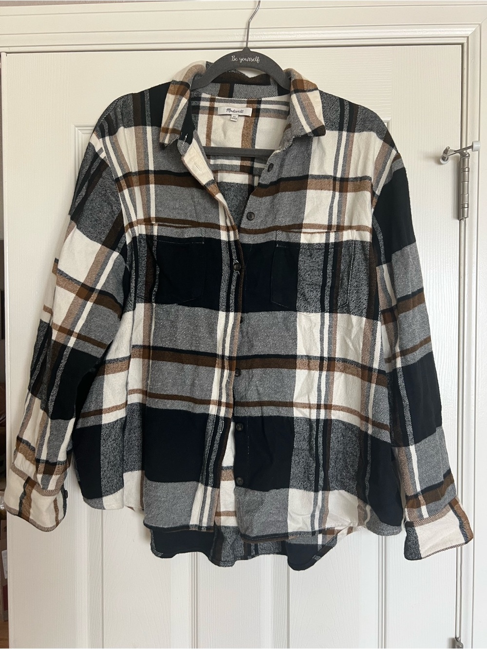 Cozy Plaid Button-Up Flannel Shirt by Madewell - Black, Gray & Brown